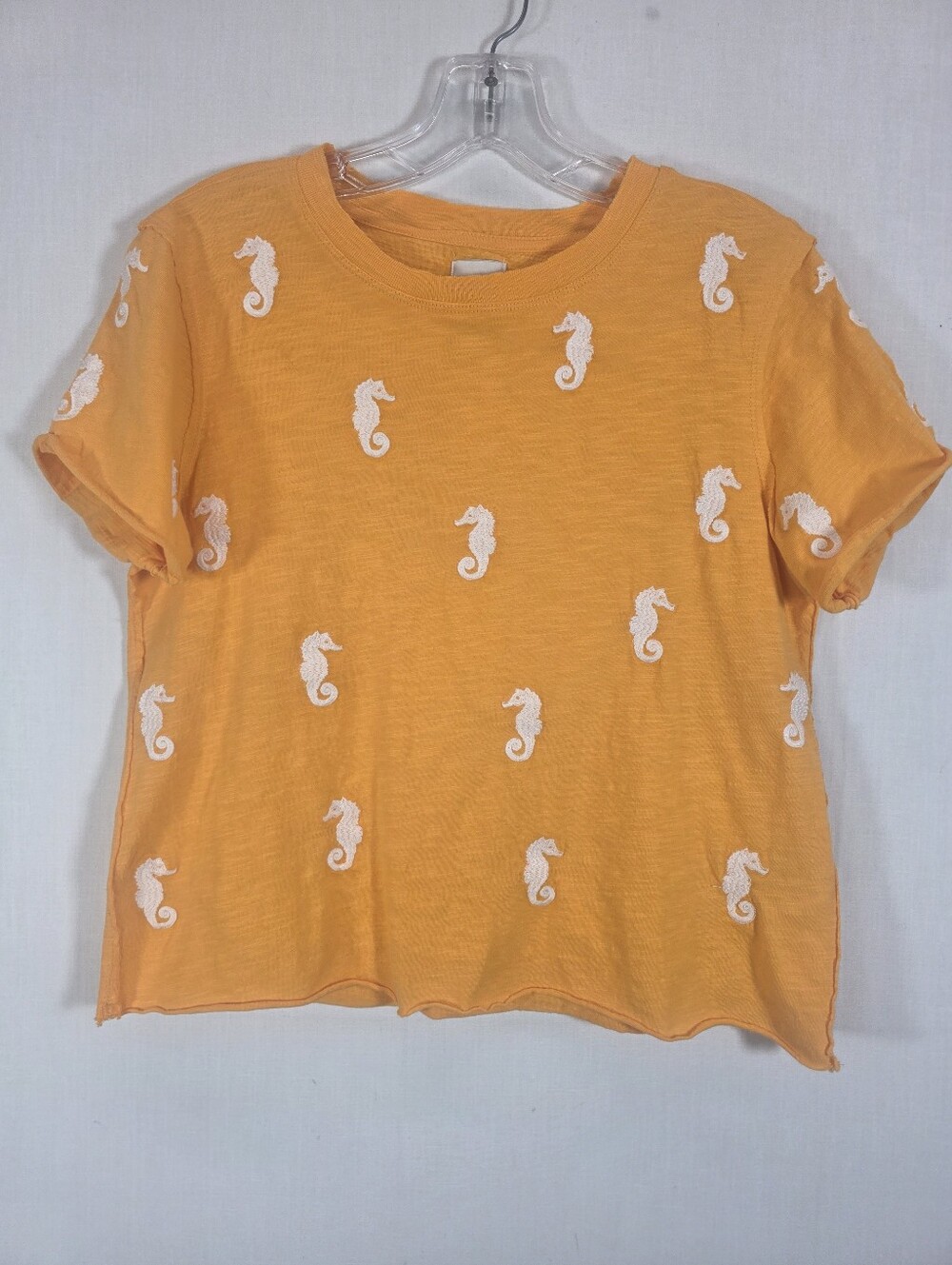 Maeve Anthropologie Orange Embroidered Seahorse Crop Tee XXS Cotton Coastal